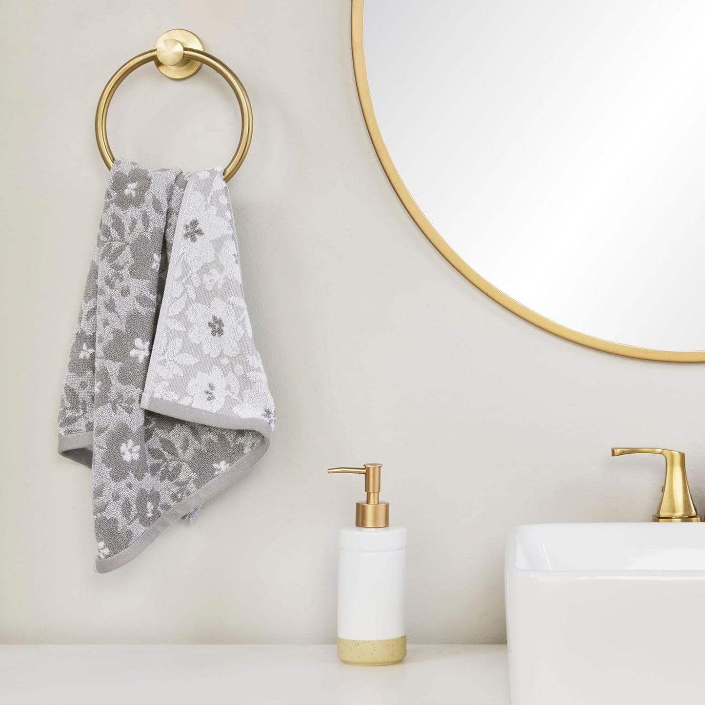 SKL Home Floral Hand Towel Set-2pc, 100% Cotton Jacquard, Gray | Soft, absorbent & reversible. Great for use in the
