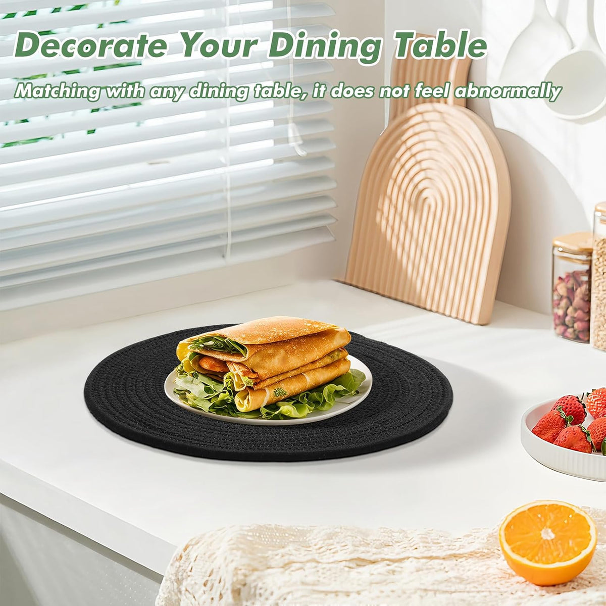 Round Woven Placemats Set of 8 Heat Resistant Placemats 13.5 Inches Farmhouse Cotton Rope Place Mats for Dining Tables