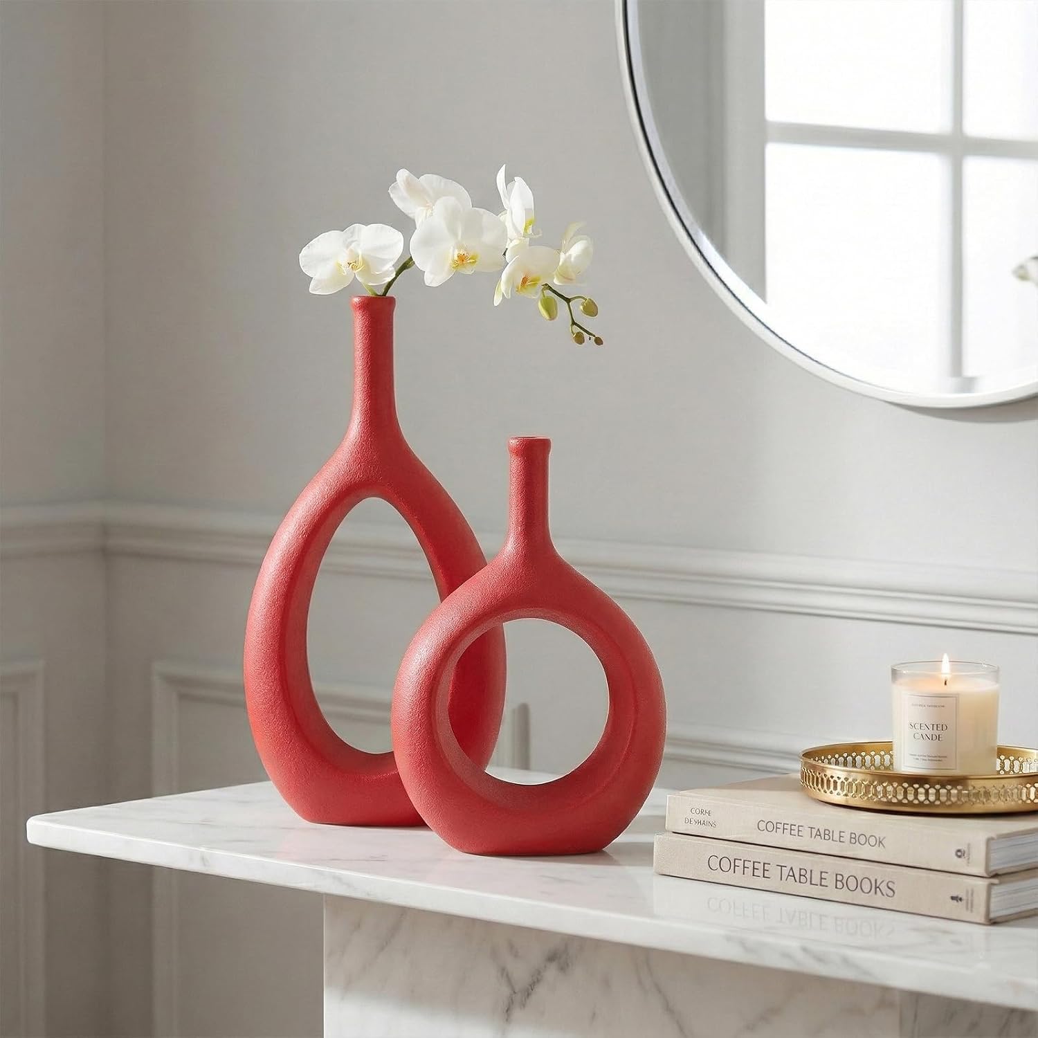 Boho Circle Vase / Red / Set of 2