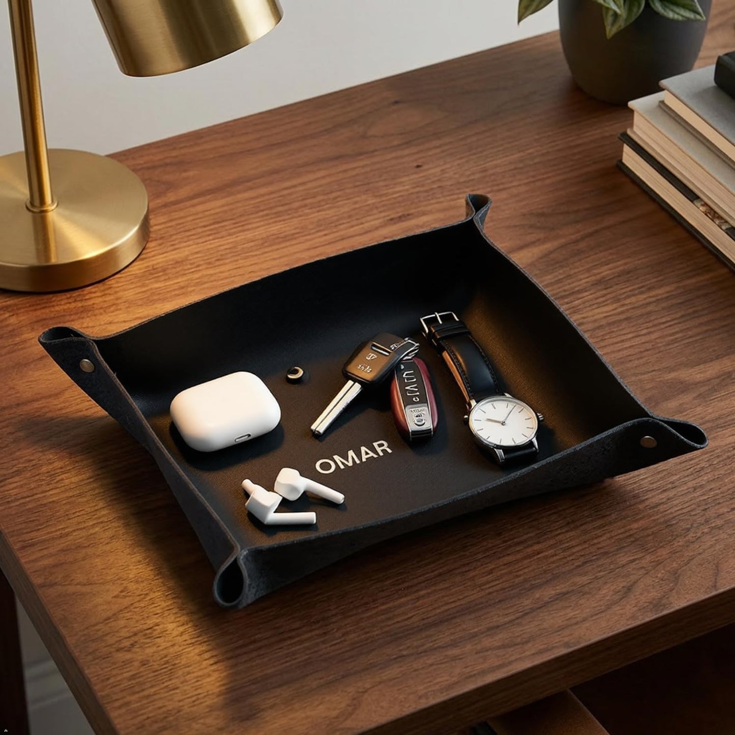 Northwind Personalized Leather Valet Tray – Made in USA - Custom Monogramed Full Grain Leather Catchall Tray for Men