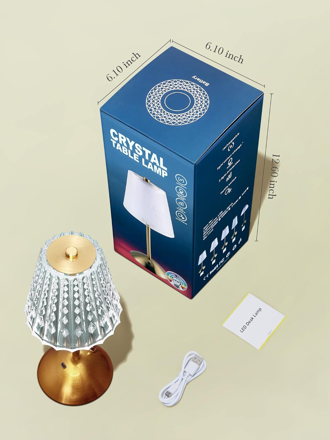 【3200mAh】Brass Table Lamp, 3 Colors+Dimmable+Touch Crystal Lamp LED Gold Lamp, Mood Lighting Mood Light, Brass Decor