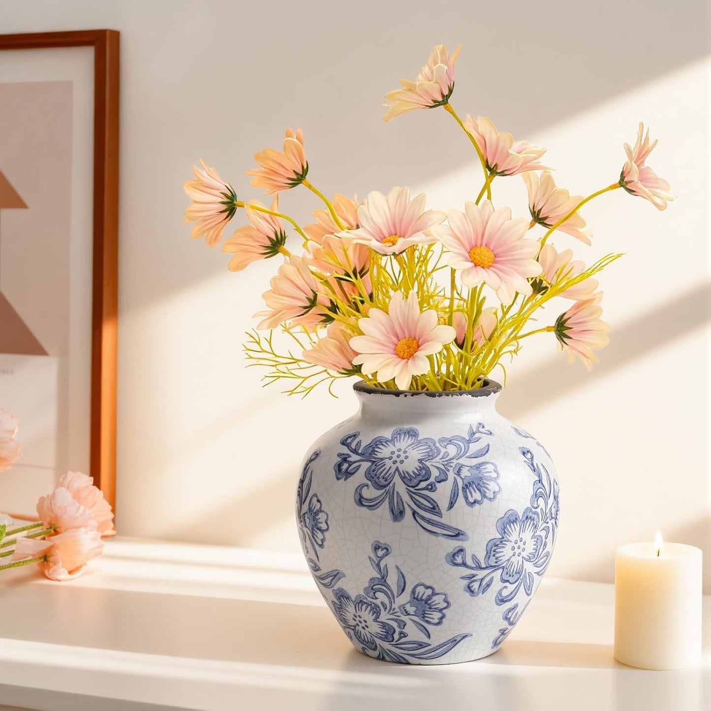 Ceramic Flower Vase Home Decor / 6.2"-blue and White / 6.2 Inch