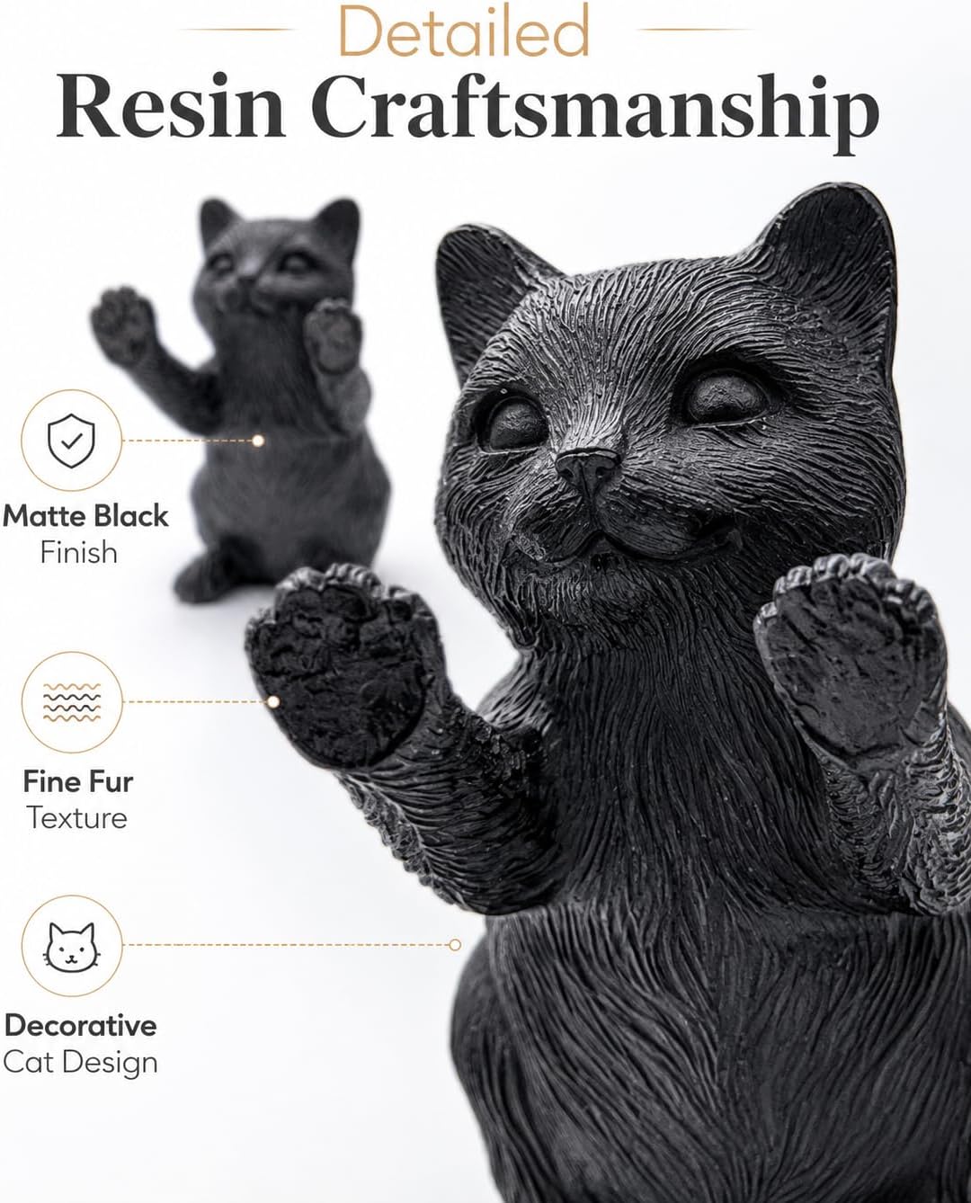 Resin Bookends / Decorative Bookends / Cat / Black / Set of 2