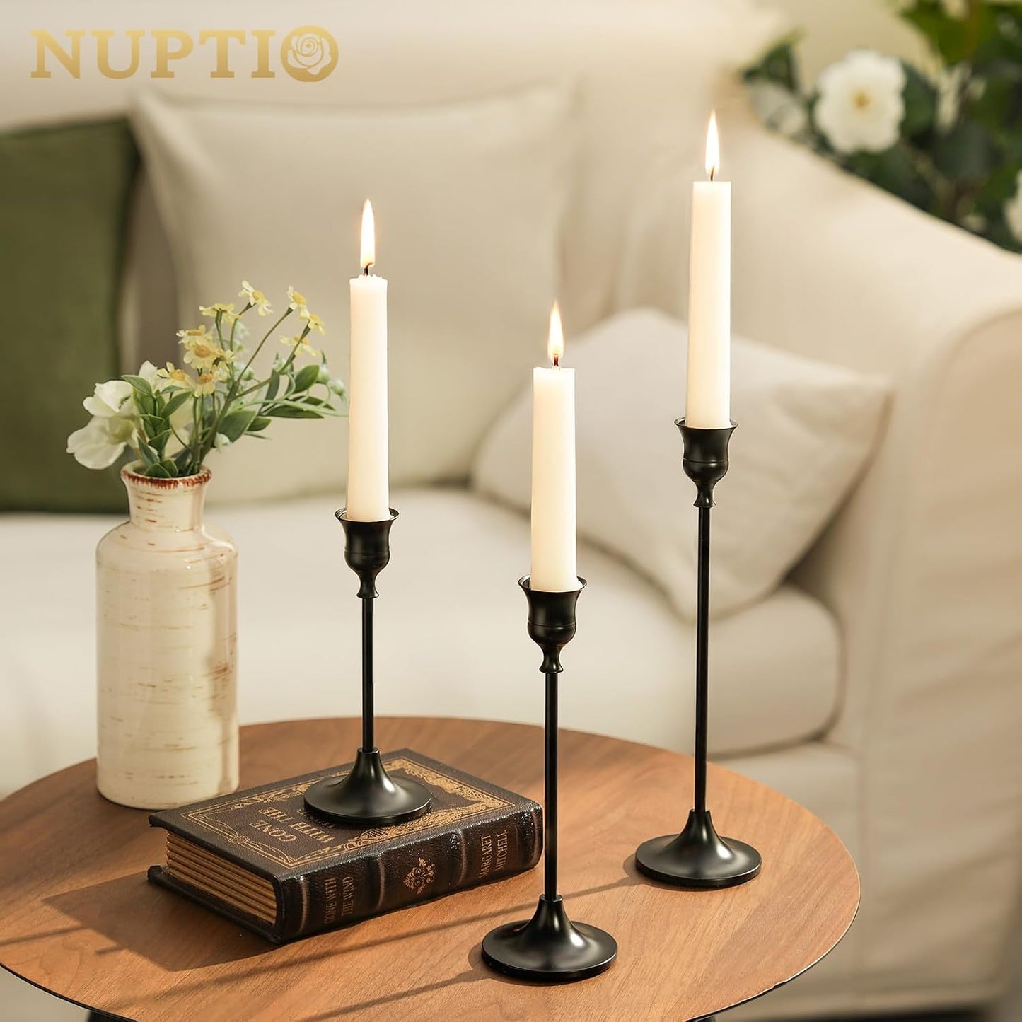 NUPTIO Halloween Candle Holder for Candlestick: Solid Aluminum - Set of 6 | Black Gothic Candle Stick Taper Holders for