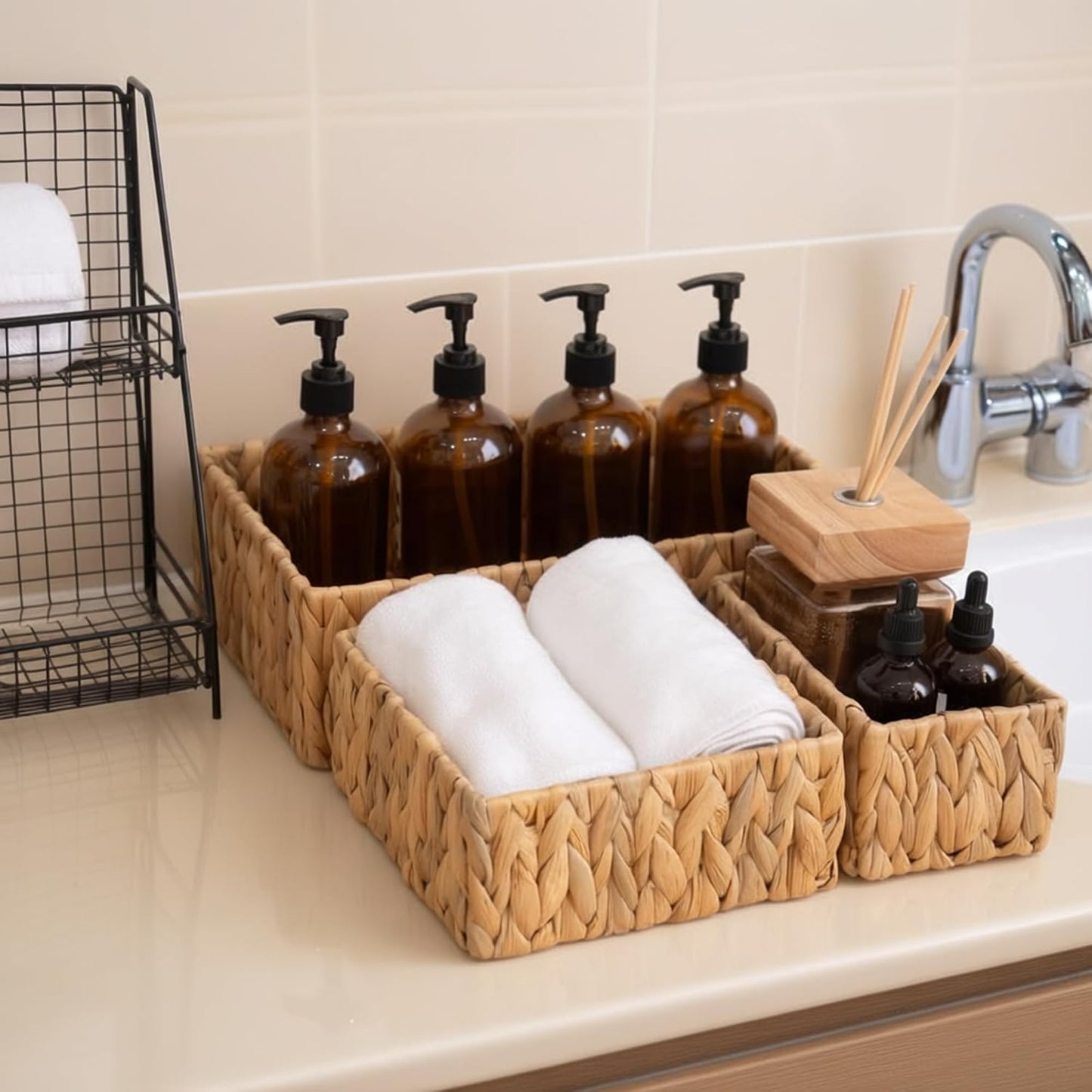 Water Hyacinth Wicker Baskets / Natural / Set of 3