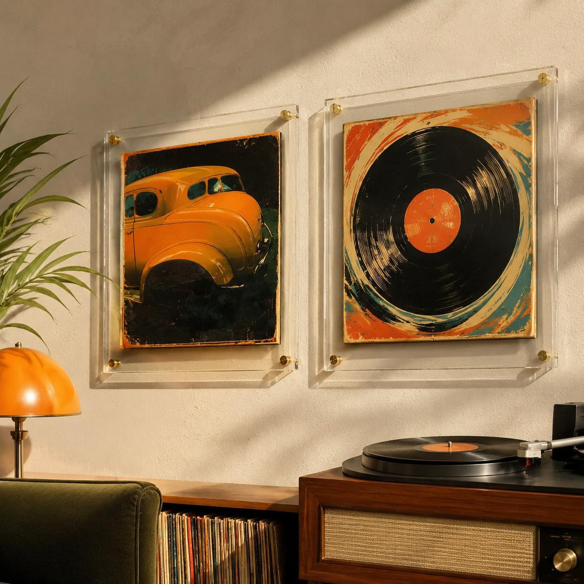 3Pack Clear Acrylic Vinyl Record Album Display Frame for Double LPs | Self Adhesive Wall Mount Display Holder, No Drill