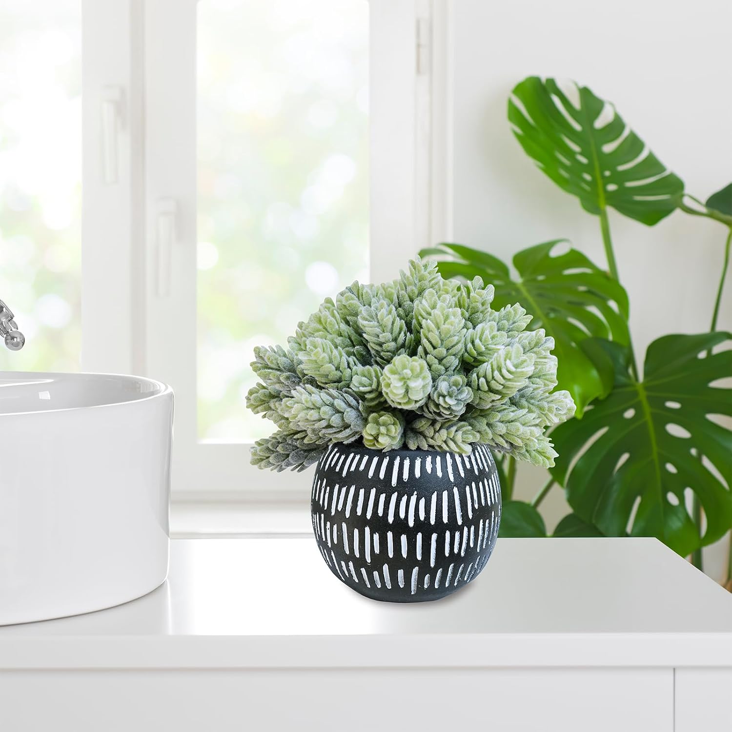 Small Artificial Succulent Potted Plants Faux Aloe Hops Hanging Succulent / Black Pot / Set of 3
