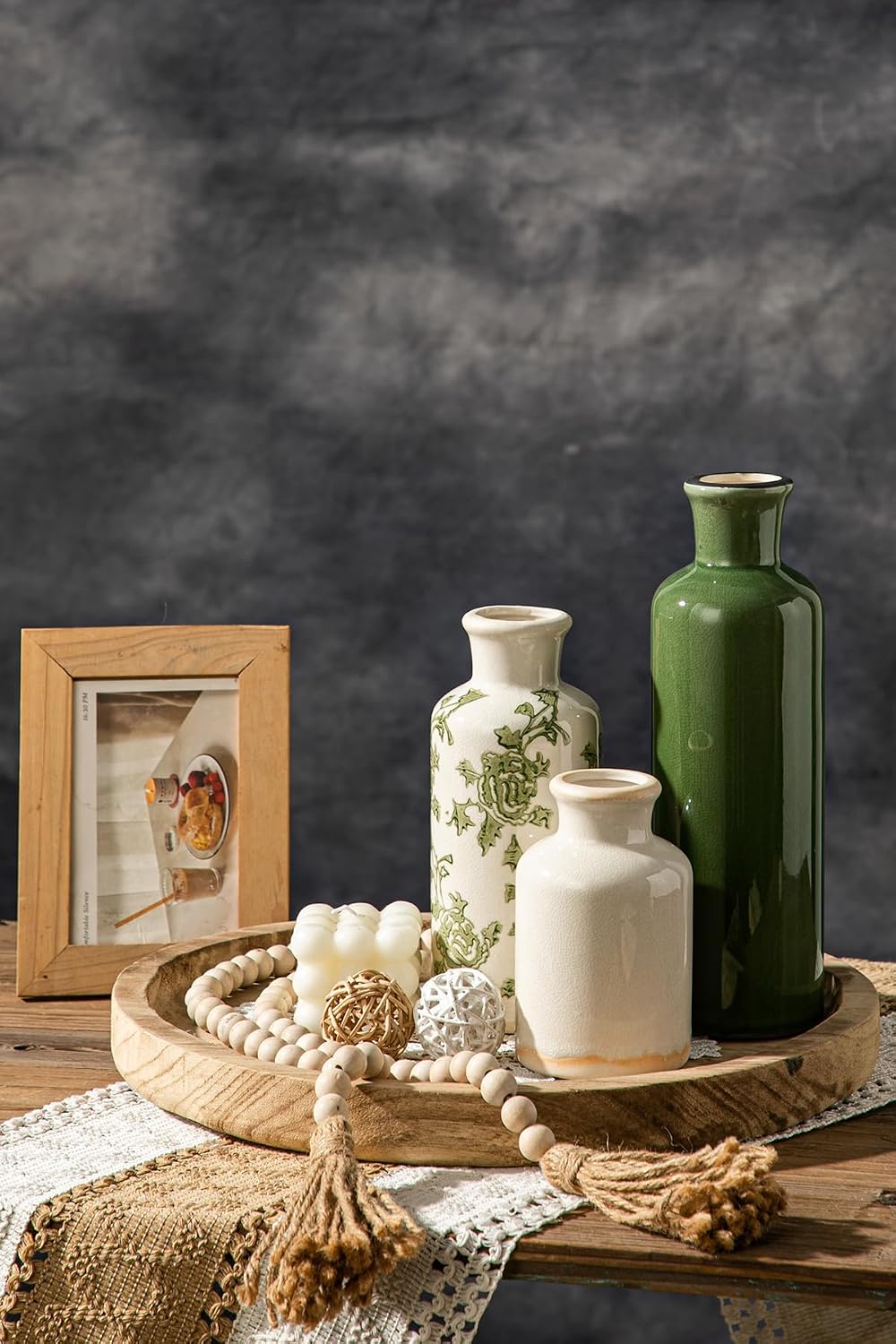 Rustic Ceramic Vase / Green-2 / Set of 3
