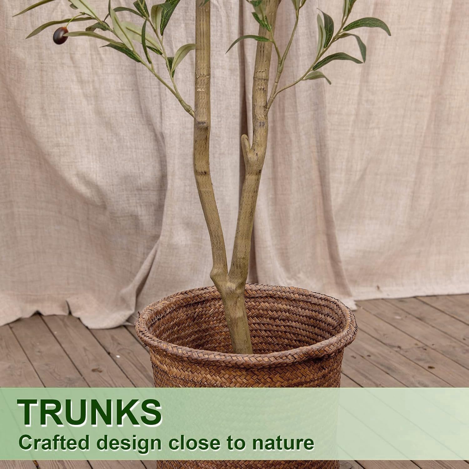 Artificial Olive Tree Indoor Tall Faux Olive Trees / 6FT / Black / 6 Inch