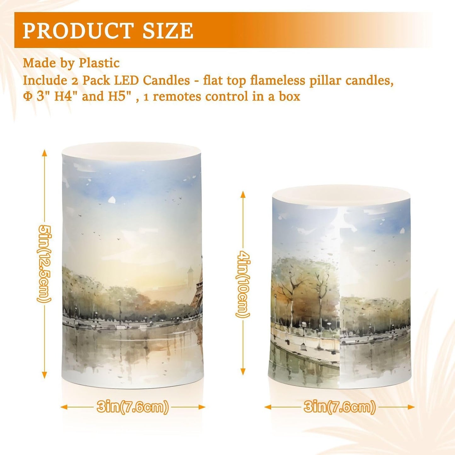 Flickering Flameless Candles, Eiffel Tower Lake LED Candles with Remote Timer, Set of 2 Battery Operated Candle for