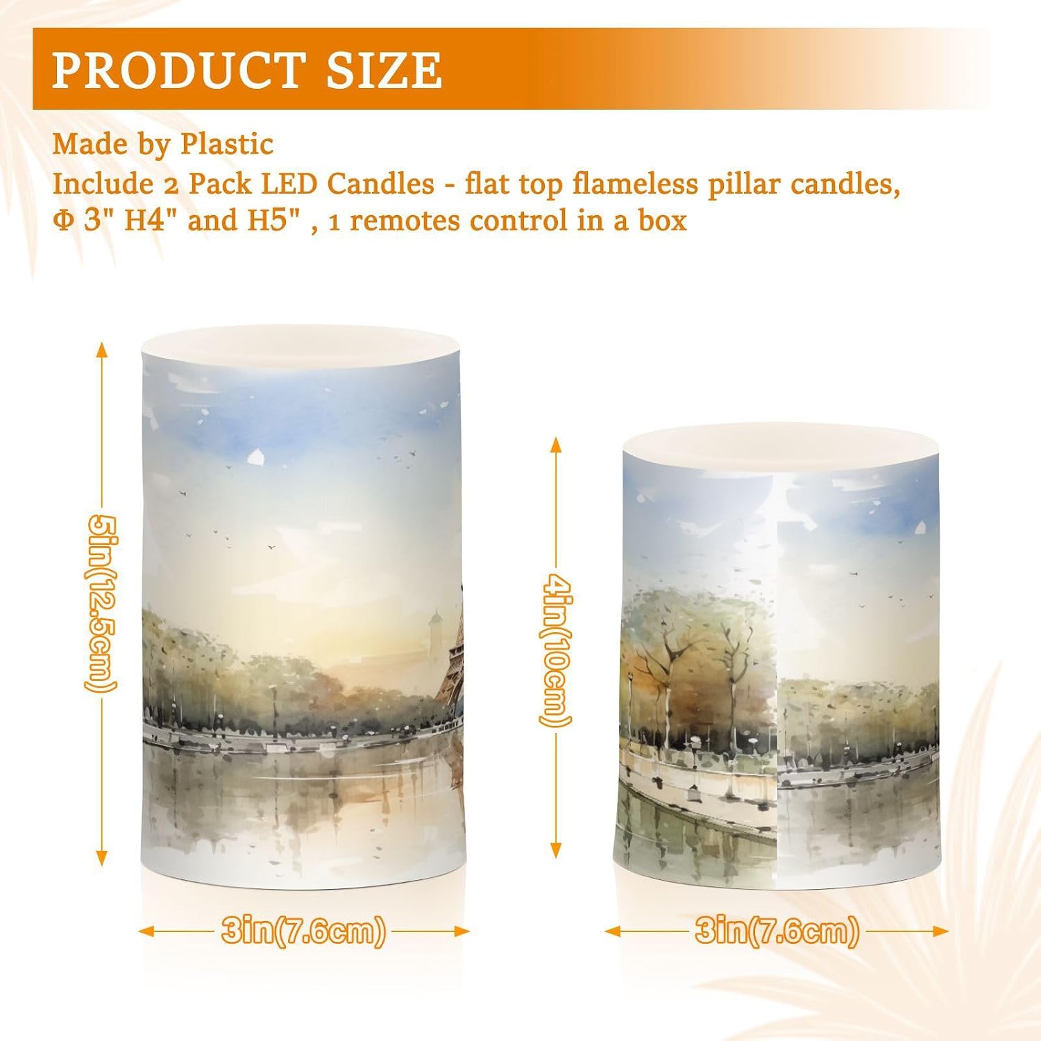 Flickering Flameless Candles, Eiffel Tower Lake LED Candles with Remote Timer, Set of 2 Battery Operated Candle for