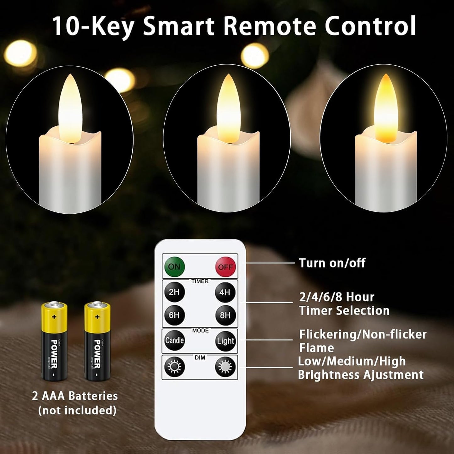 Upgraded Real Wax LED Flameless Grey Taper Candles with Remote, 6 PCS Candlesticks Battery Operated 3D Flickering