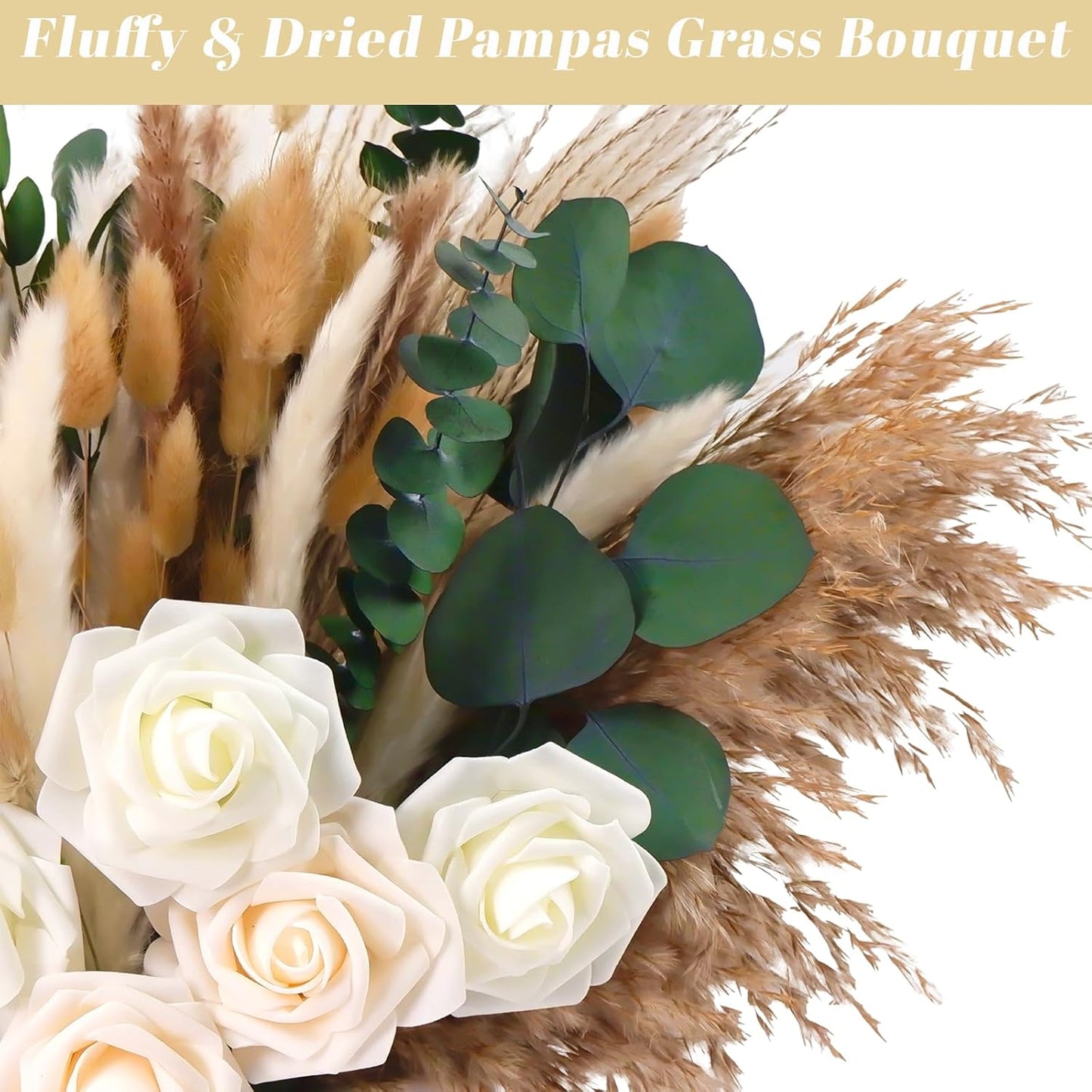 17" Boho Mixed Dried Flower Bouquet for Vase / Natural / Set of 120