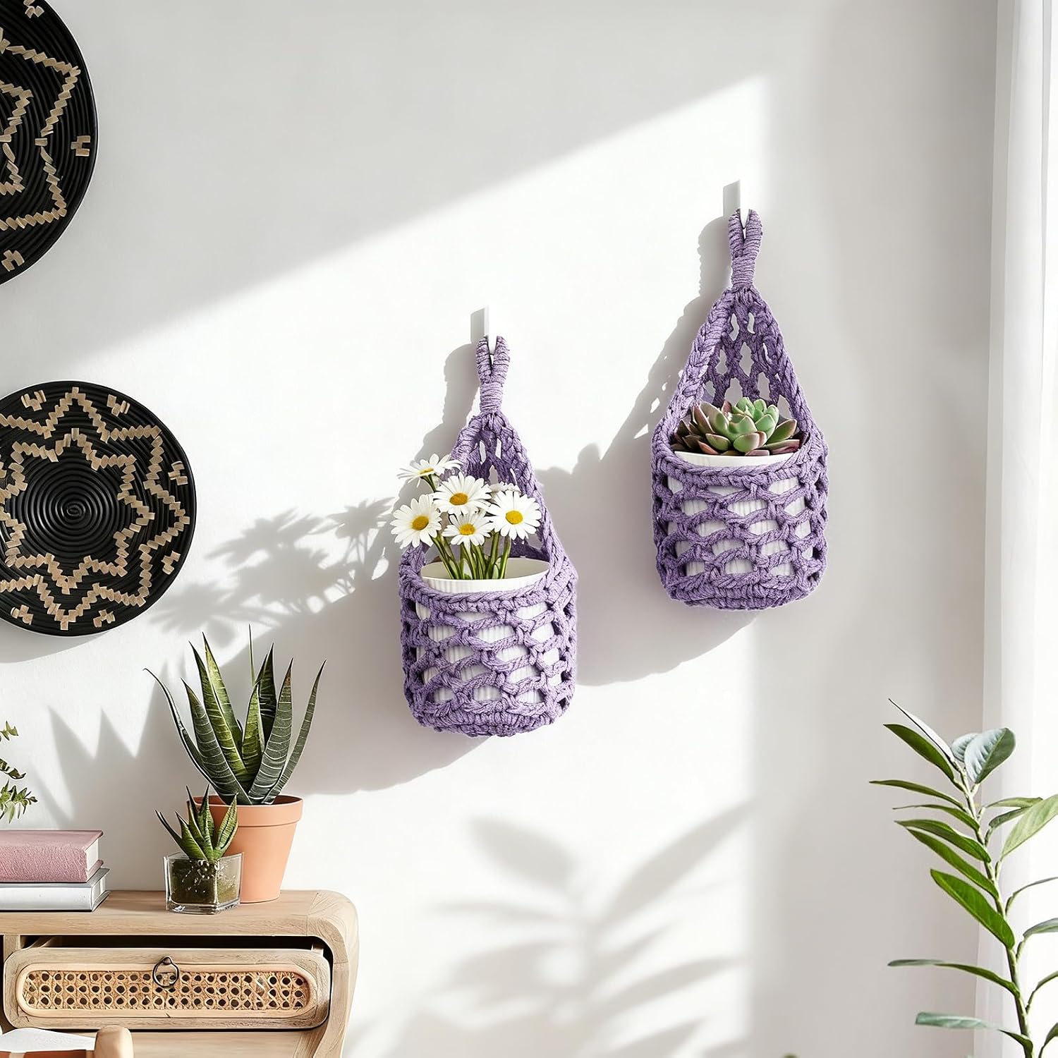 Macrame Wall Plant Hanger / Purple / 4-inch / 4 Inch