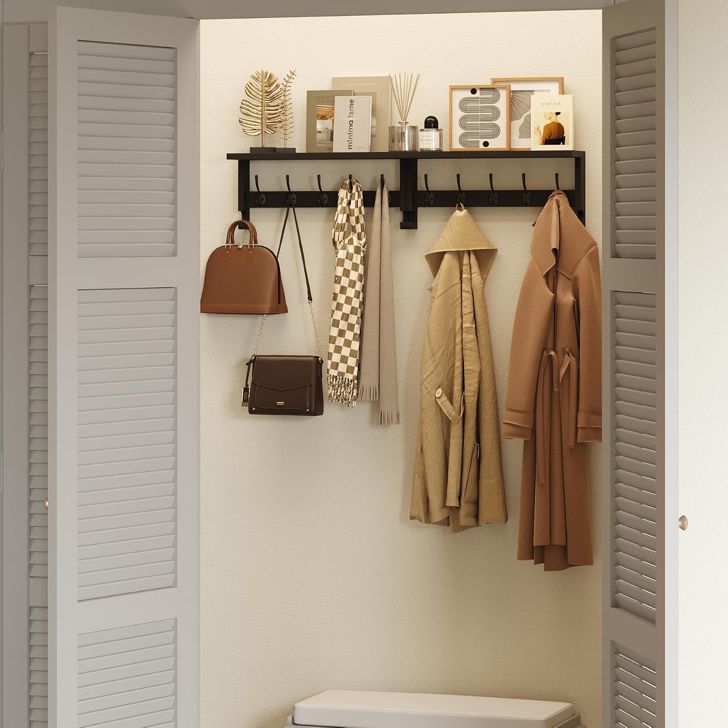 AMBIRD Coat Rack Wall Mount with Shelf, 17.1 Inches Coat Hooks Wall Mounted, Hat Wall Hooks for Hanging in Entryway