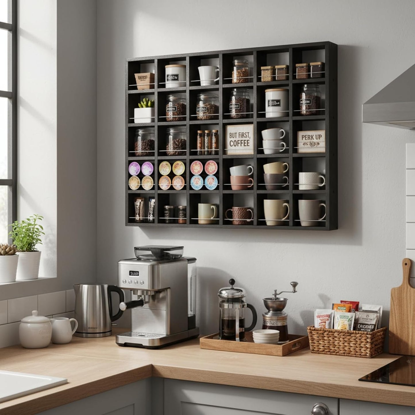 Oversize Coffee Mug Display Rack Wooden Shelves Rustic Shot Glass Display Case Travel Mug Shelf Wall Mounted Rack