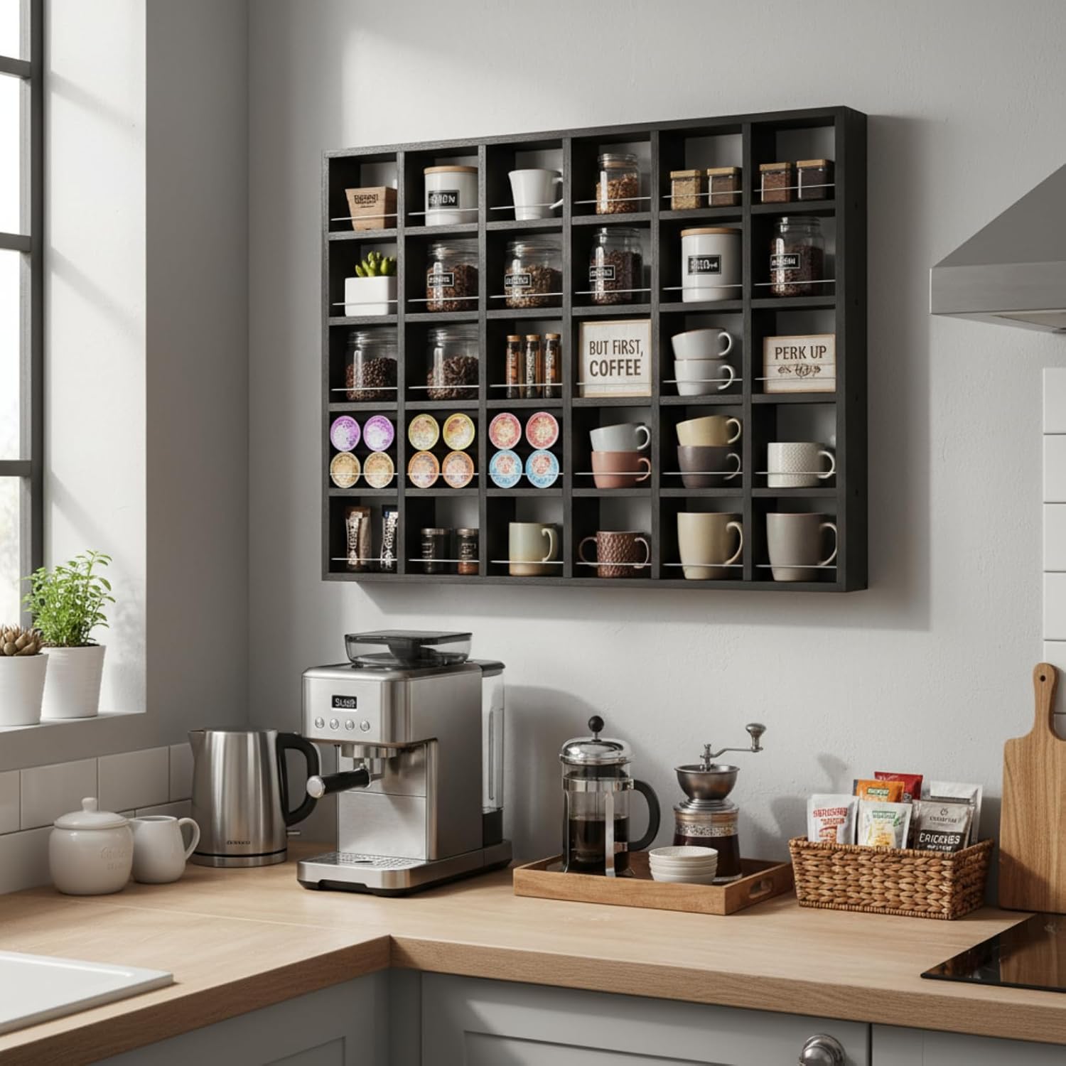 Oversize Coffee Mug Display Rack Wooden Shelves Rustic Shot Glass Display Case Travel Mug Shelf Wall Mounted Rack