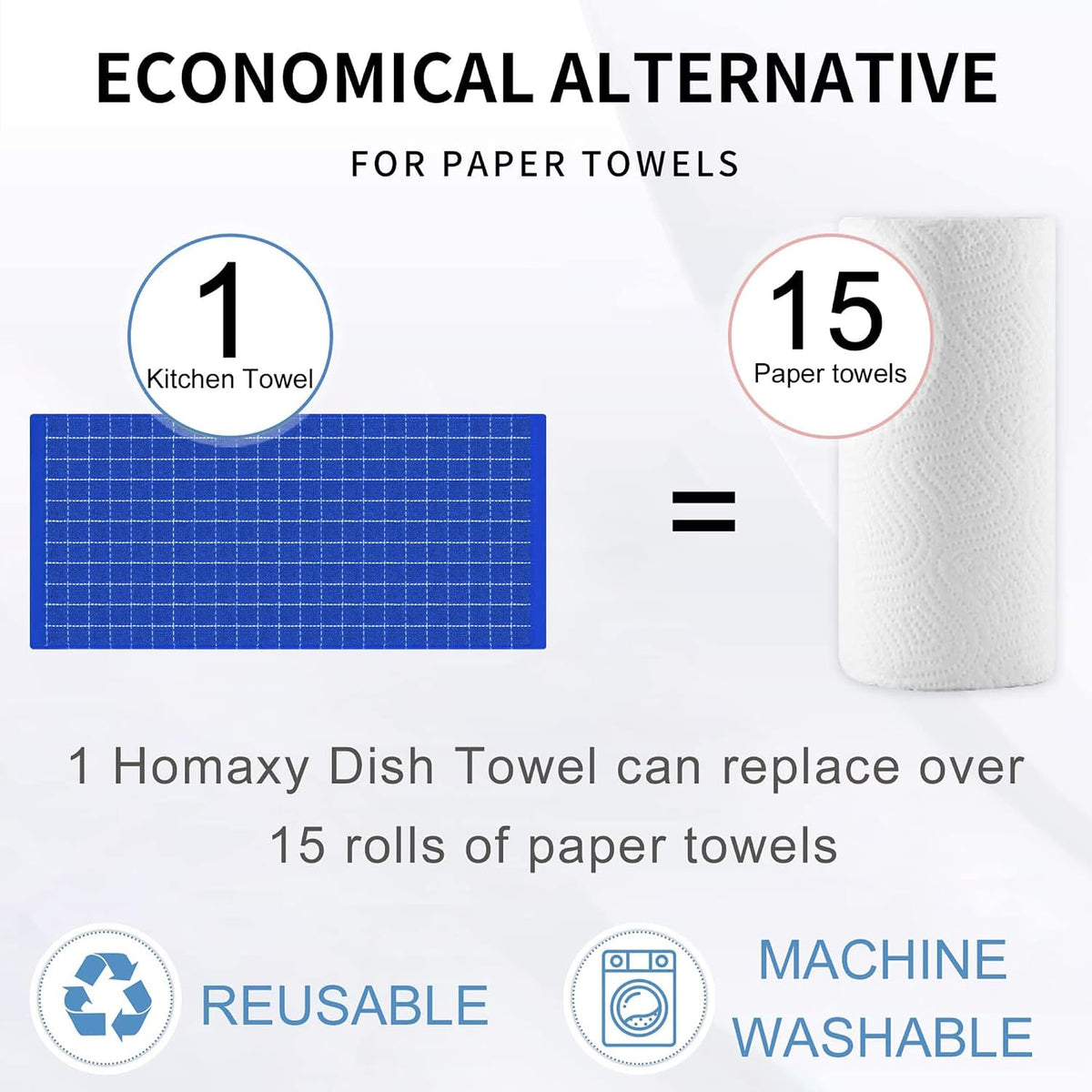 Homaxy 100% Cotton Terry Kitchen Towels, 12 Pack, Blueberry | Ultra Soft and Absorbent Dish Towels for Kitchen