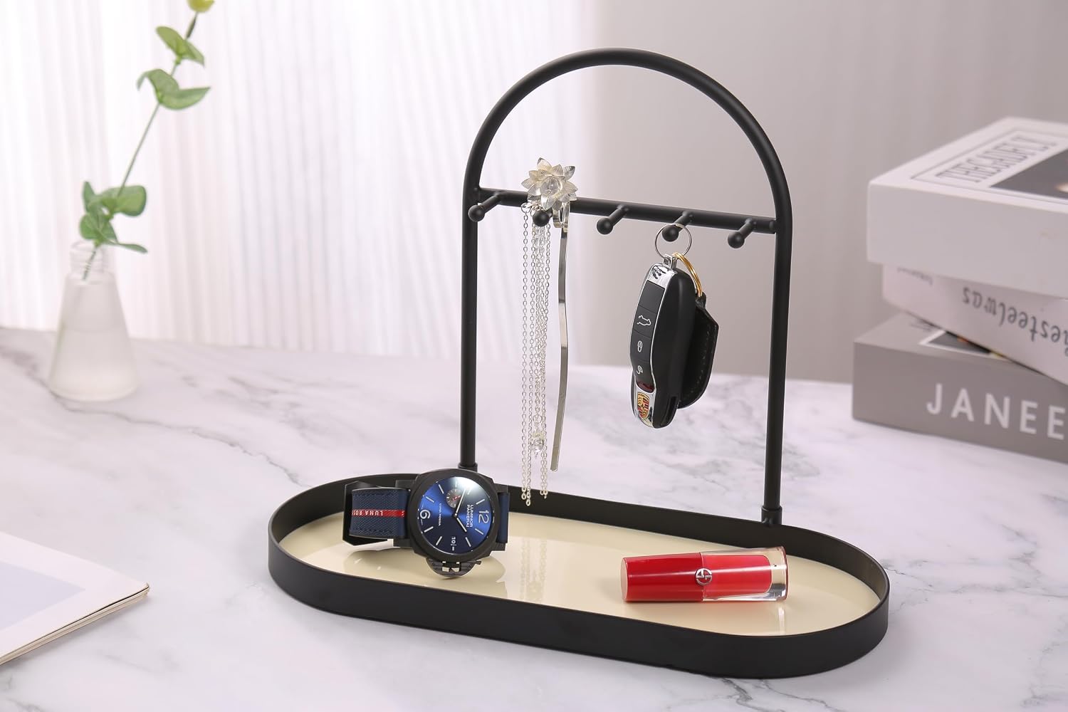 Metal Jewelry Organizer Stand & Key Holder Tray / Matt Creamy