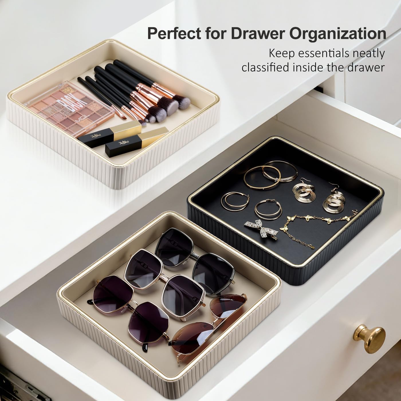 Square Perfume Tray Nightstand Organizer / Beige