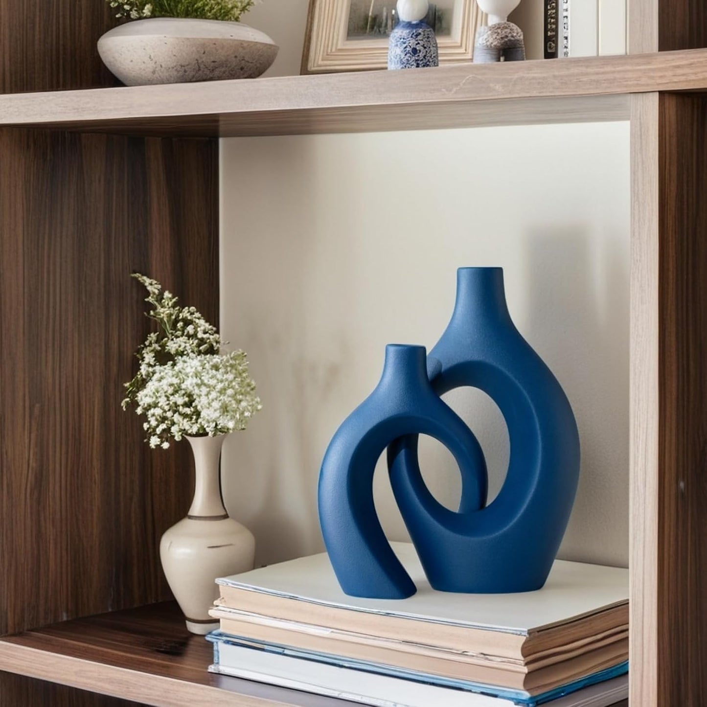Snuggle Hollow Ceramic Vase / Navy Blue XL / 11 Inch / Set of 2