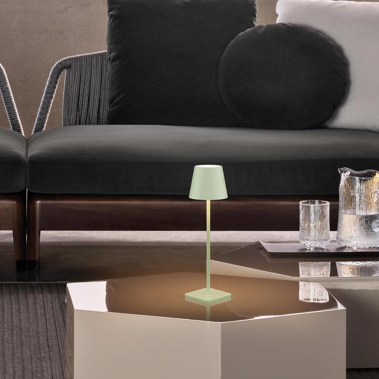 2 Pack LED Rechargeable Table Lamp, 5500mAh Battery Powered Green Lamp, 3 Color Temperatures Stepless Dimmable Portable