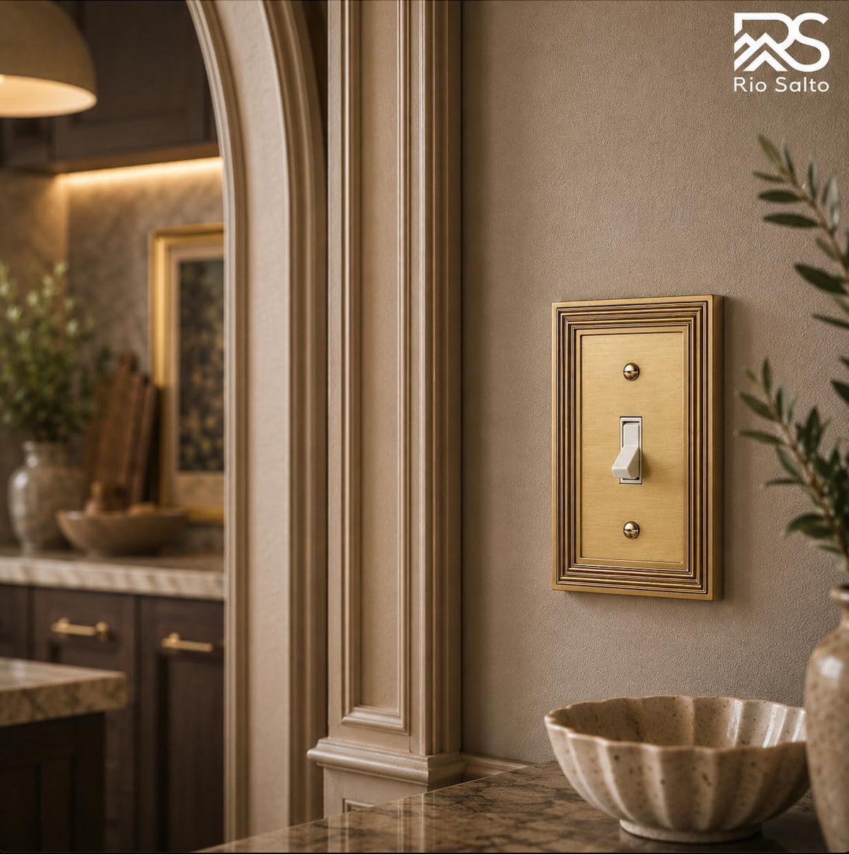 Rio Salto Gold Decorative Light Switch Cover Plate Outlet Covers 2 Pack Toggle Switch Plate Flip Switch Metal Wall