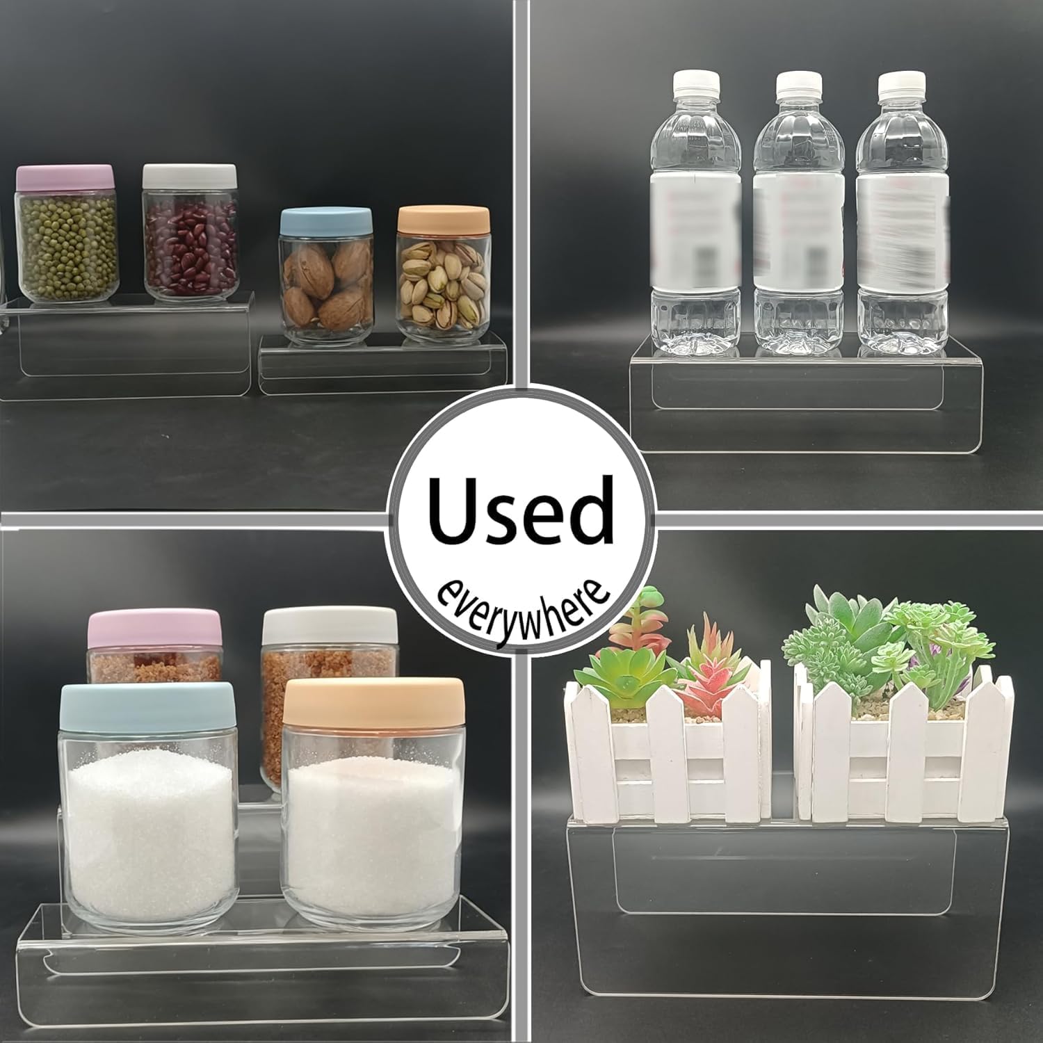 MerryNine Clear Acrylic Display Risers Stable Multi-Size | 6-Piece Set (8.66" base). Great for cosmetics, figurines