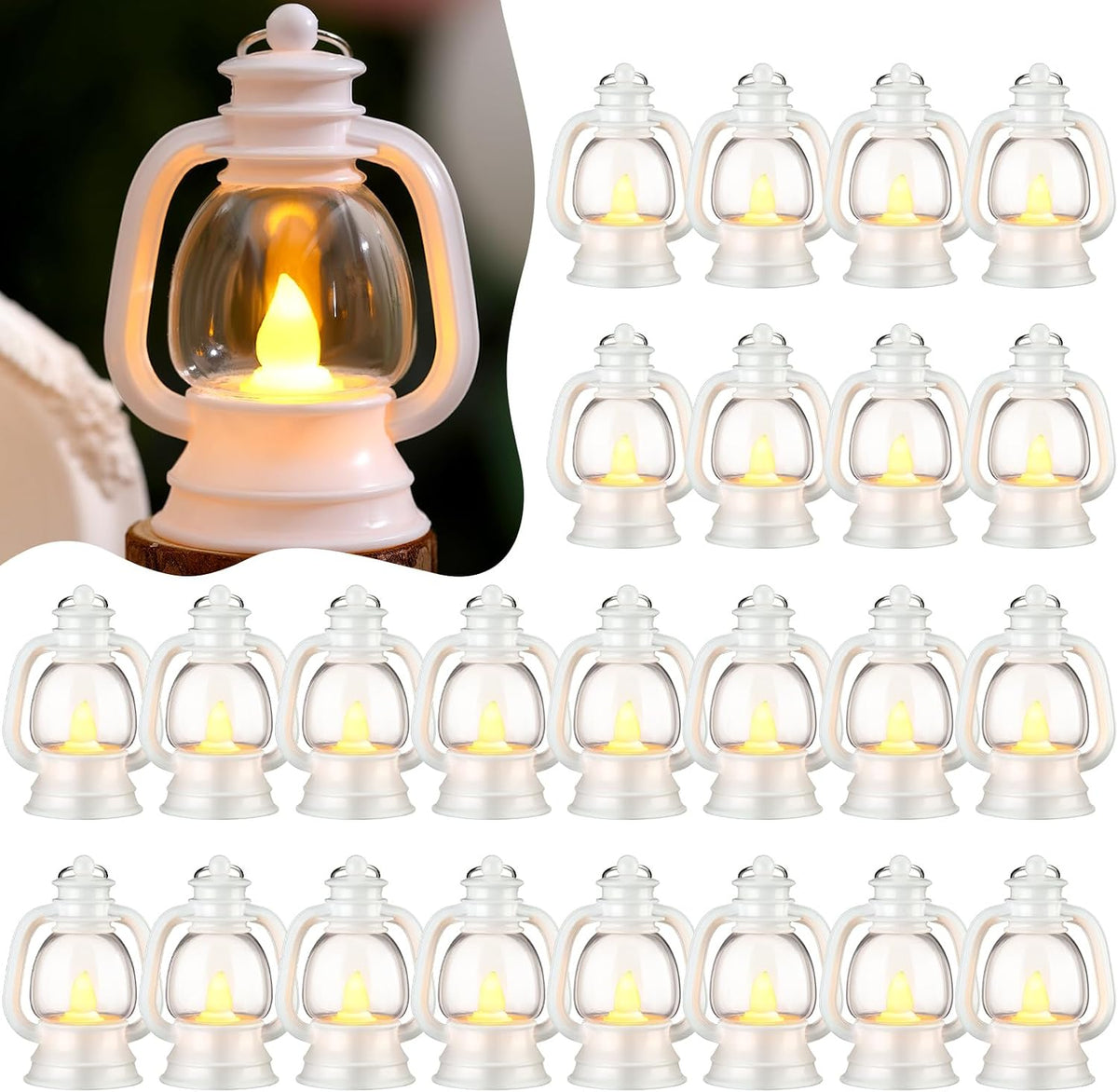 Ferraycle 24 Pcs Mini Lanterns Bulk 4 Inch White Lamp Table Centerpieces