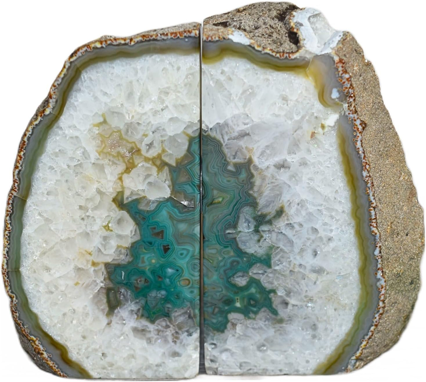 Agate Bookends / A+ Grade Geode Heavy Duty Decorative Stone Crystal / Green / A+ Grade 6 - 8 Lbs