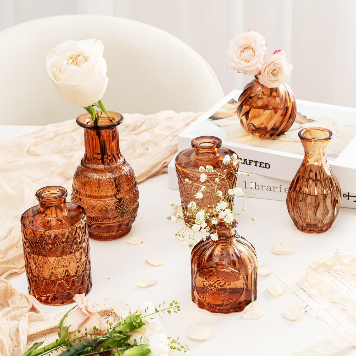 Glass Bud Vase Pcs / Amber / Clear / Set of 14