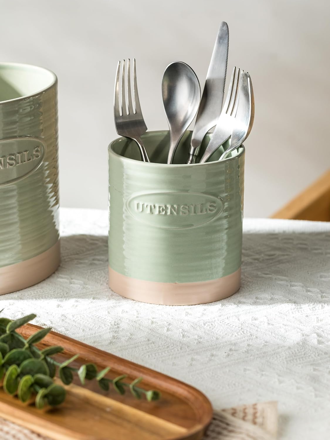YHOSSEUN Kitchen Utensil Holder Set of 2, Utensil Crock for Countertop | 6.7"+5.1" Cooking Utensil Holder for Kitchen