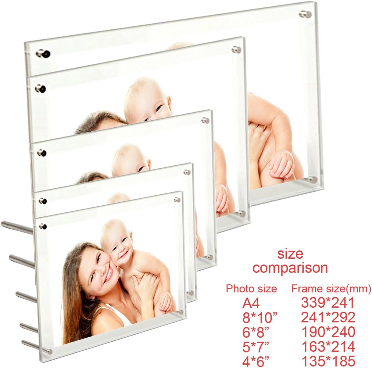 BFRed Acrylic Photo Frame Brackets Or Hanging Picture Frames,File Certificate Wall Mount Floating and Desktop Photo