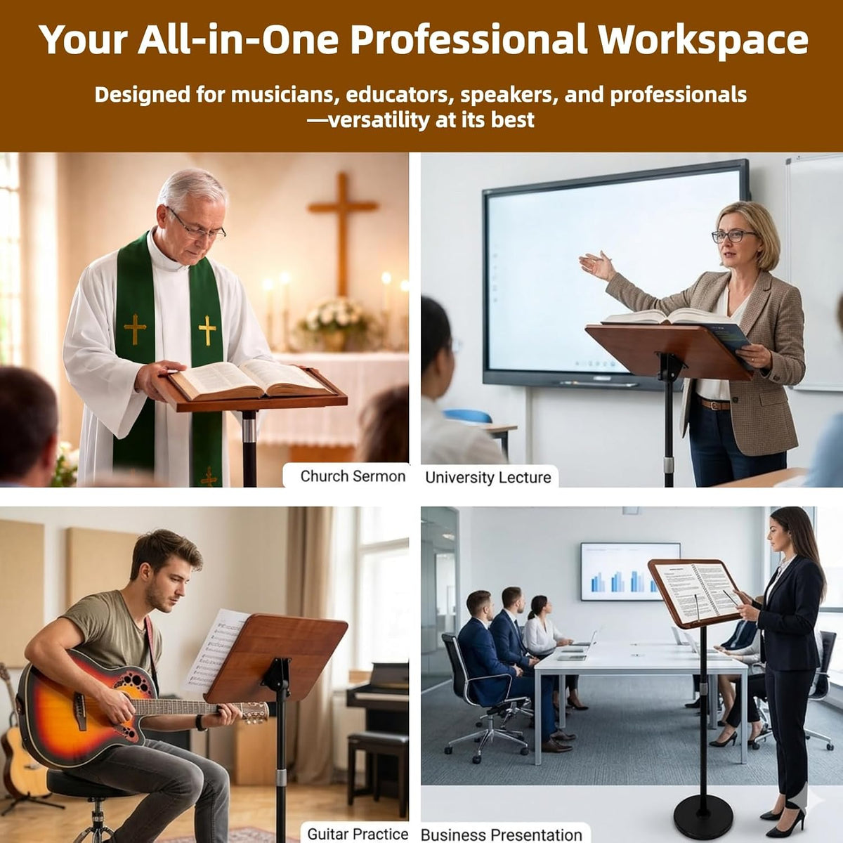 2 in 1 Multiplel-Use Music Stand with Light, Book Holder for Reading, Height Adjustable 18''-55'' Bible Shtender