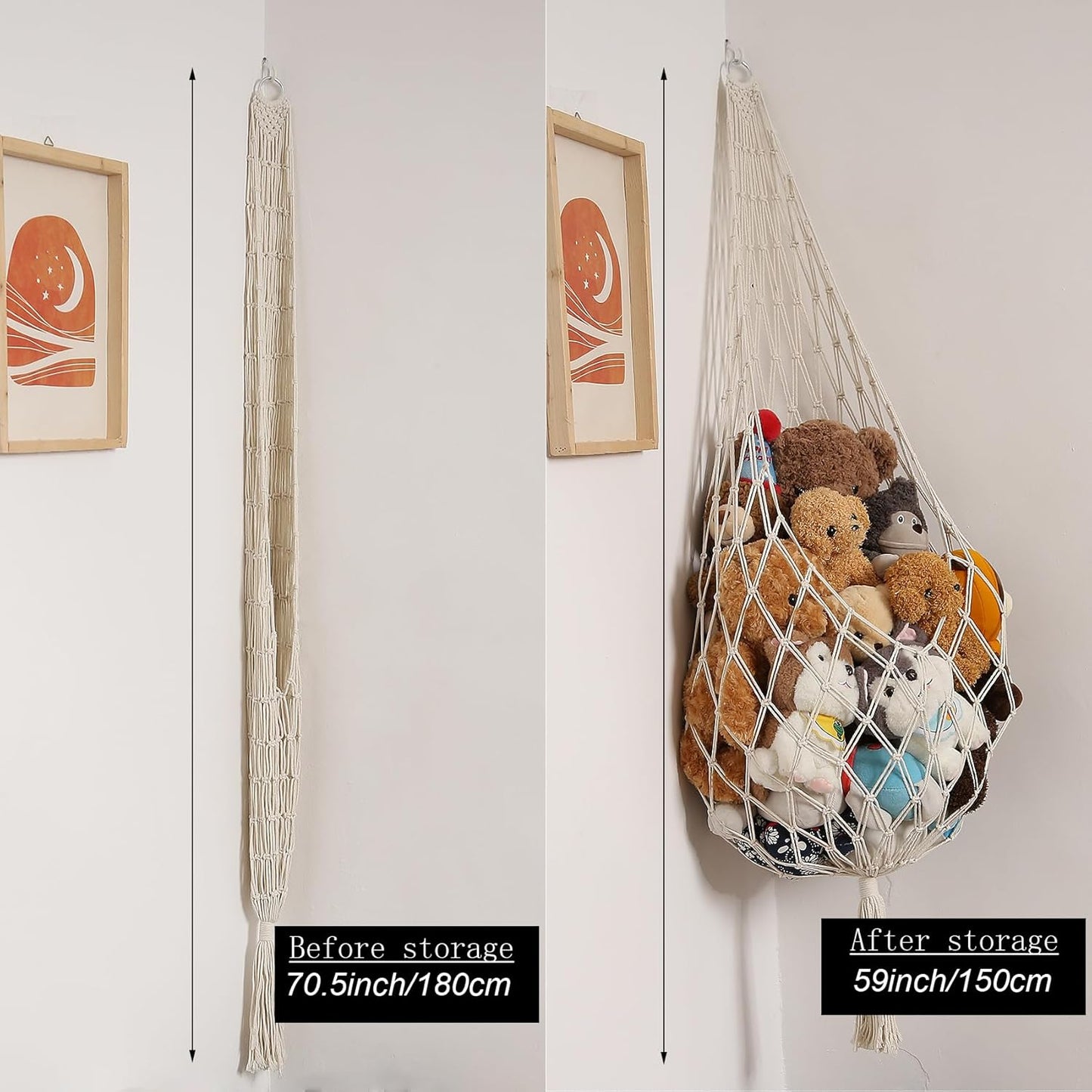 Stuffed Animal Storage Organizers Toy Hammock Corner Hanging Net Stuffy Animal Hammock / Cream / XL