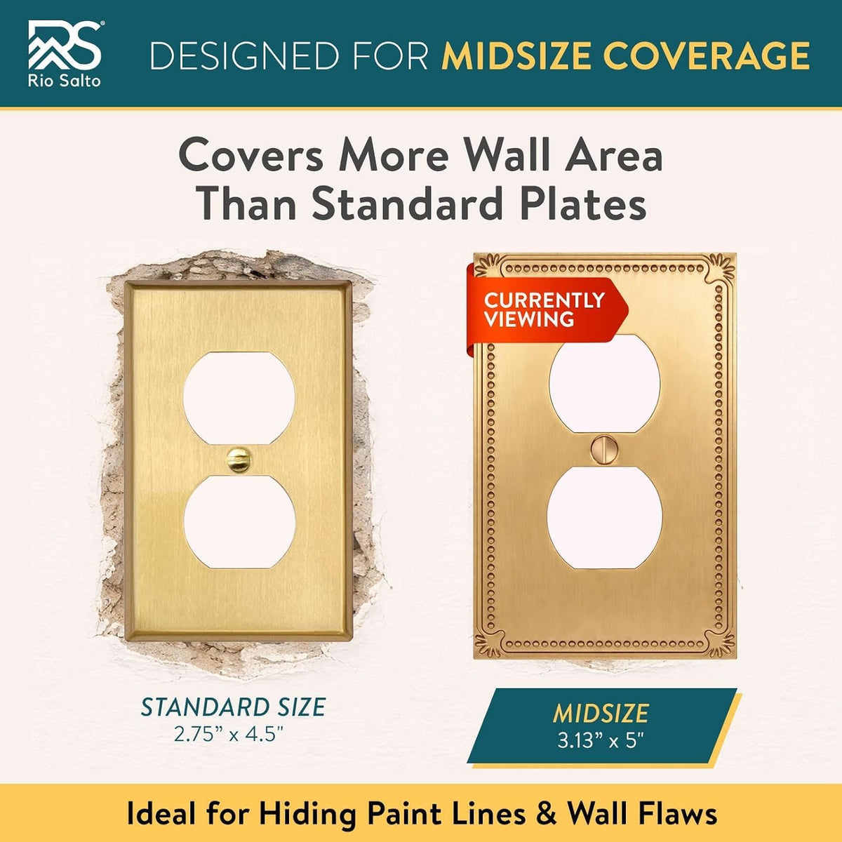 Rio Salto Brushed Gold Decorative Duplex Outlet Covers 2 Pack Gold Light Switch Cover Plate Premium Metal Receptacle