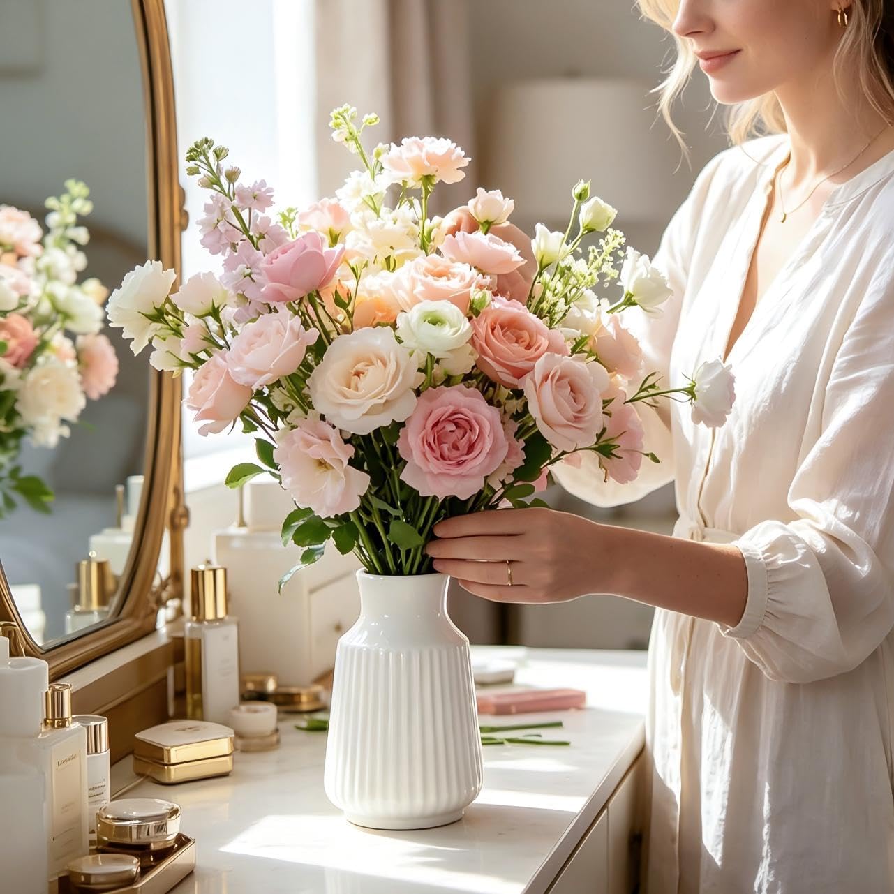Ceramic Flower Vase Home Decor / White-v22 / 4.7 Inch