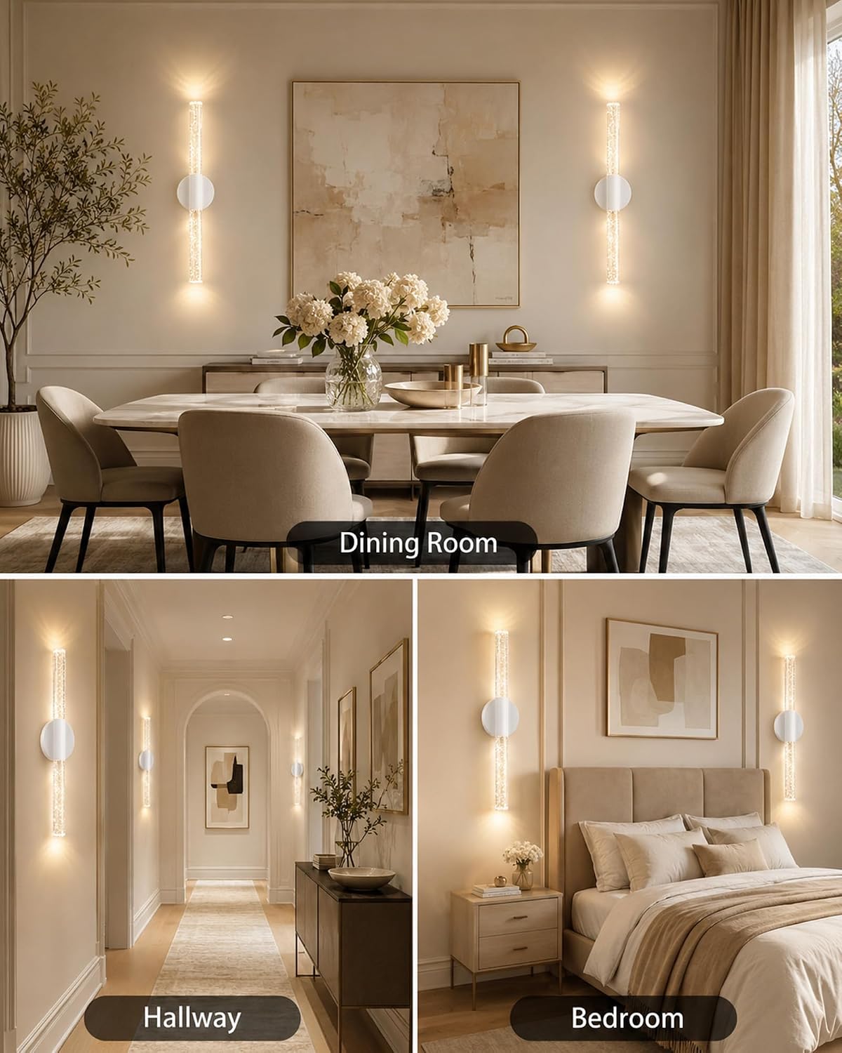 White Rechargeable Wall Sconces Set of 2, Wireless Wall Lights | White Battery Operated Wall Sconce Set with Remote &