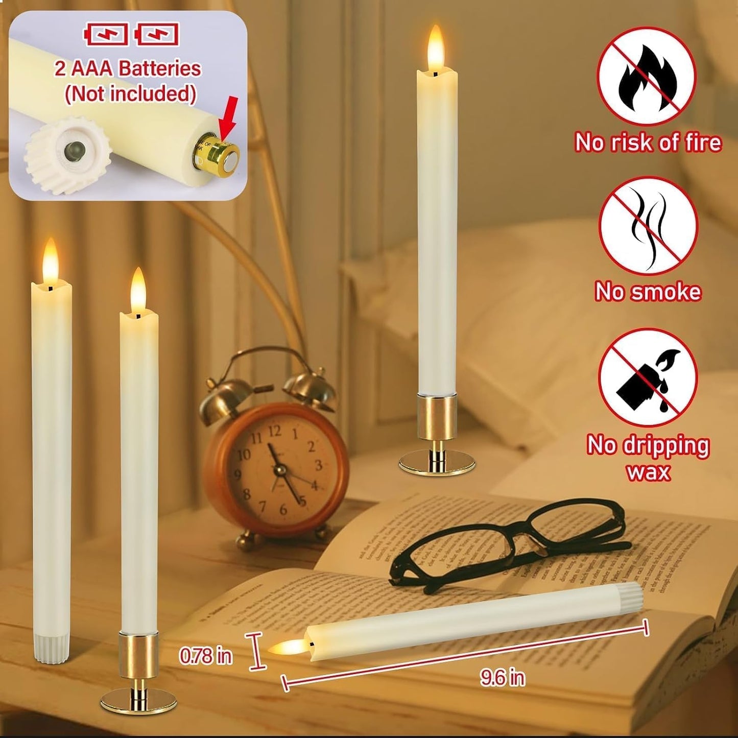 HINZER 6Pcs Flameless Taper Candles with Remote, Halloween Home Decor | Battery Operated Candles Flickering 9.6 inch