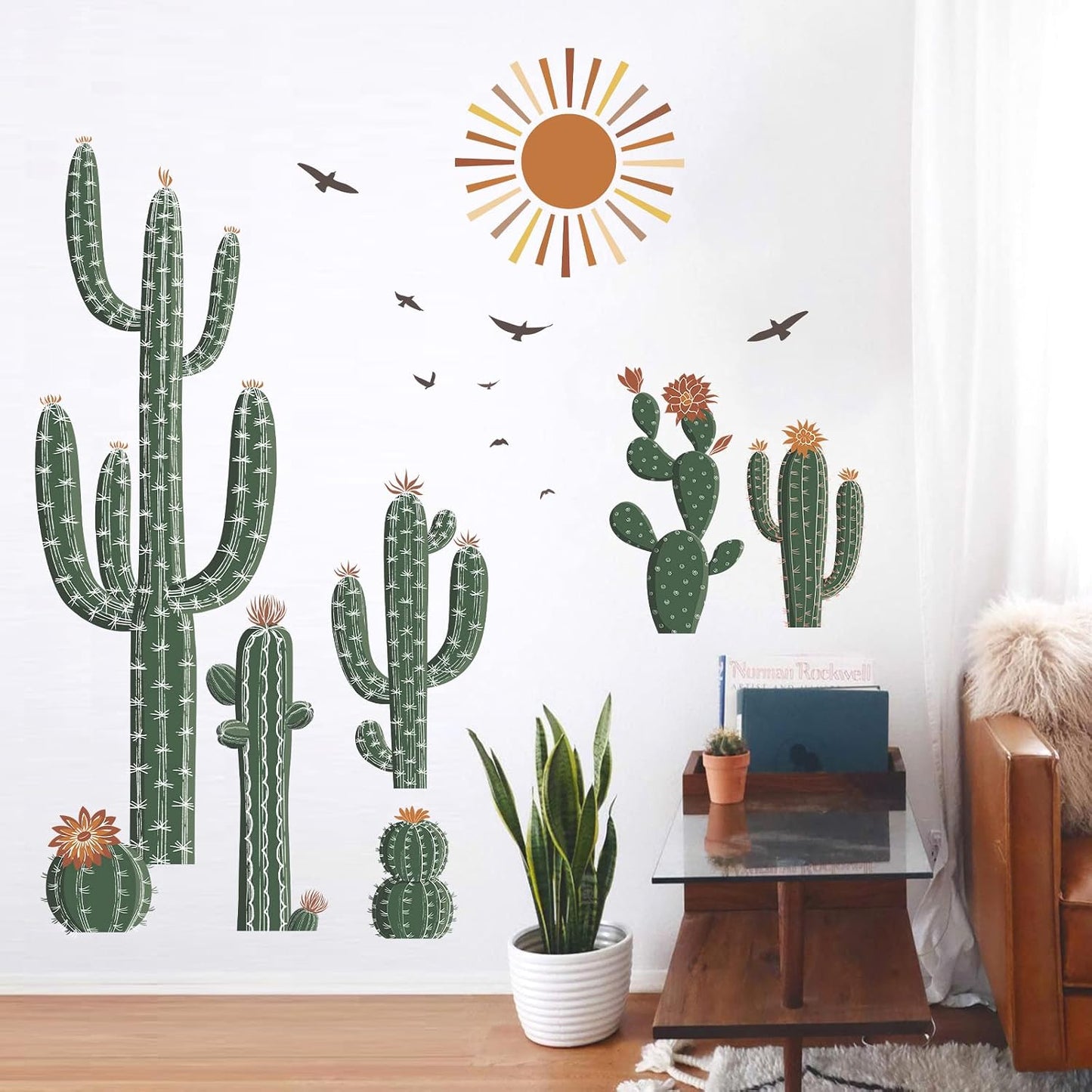 Boho Cactus Wall Stickers Tropical Cacti Plants Peel and Stick Wall Art Decals / Green