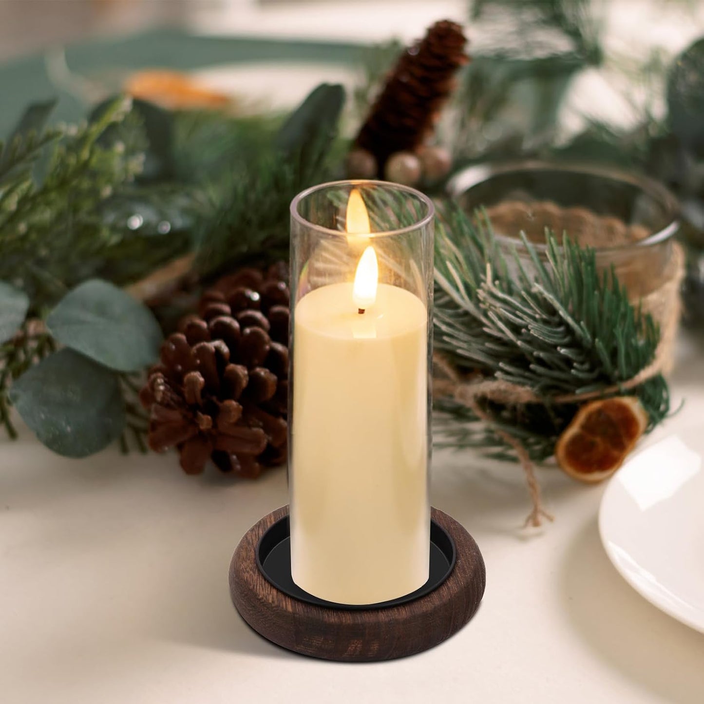 Wood Candle Holder Farmhouse Decor Wooden Pillar Candles Tray / Brown*4