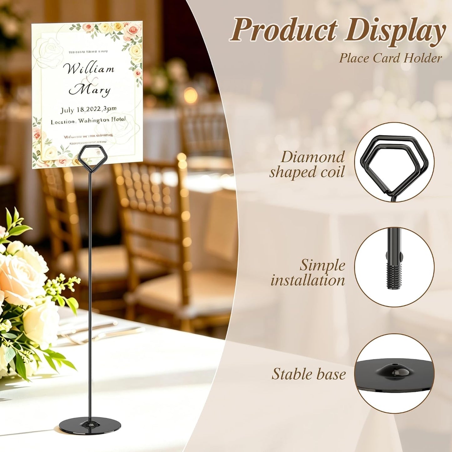 Urban Deco 16PK Table Number Holders 12 Inches Place Card Holder Metal Table Card Holders, Picture Holders For Tables