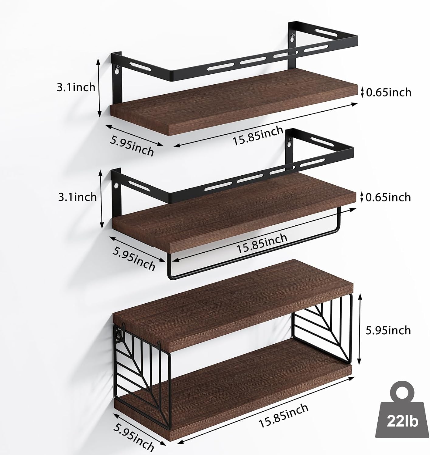 Fixwal Wall Mounted Bathroom Shelves Over Toilet (3+1 Dark Brown) | Wall Shelf with Basket Storage , Towel Bar, Solid