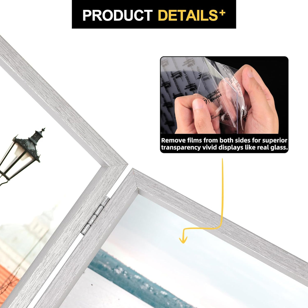 TOFOREVO 4x6 3 Picture Frame Triple Wooden Hinged Photo Frame Definition Glass Stand Vertically on Desktop or Tabletop