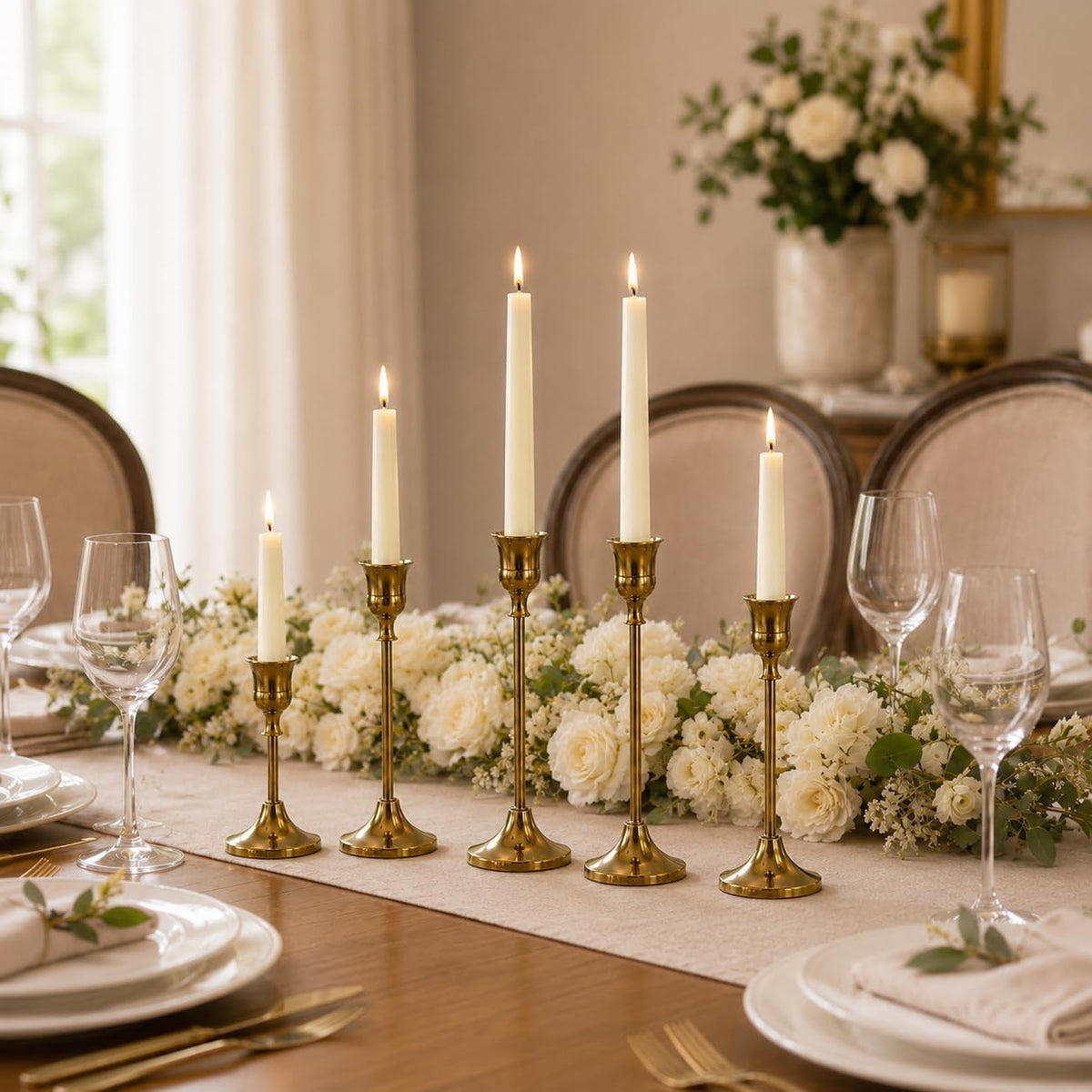 Brass Taper Candle Holders 4 Sets(12 Pcs) - Tall Metal Candlestick Holders for Table Centerpiece, Formal Dinner