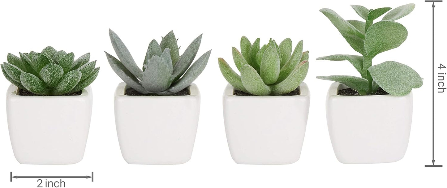 Mini Assorted Decorative Artificial Succulent Plants in Square / Assortment #3 / Green / Set of 4