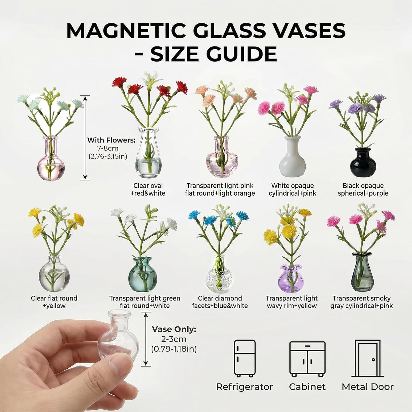 Magnetic Mini Bud Vases Gift Set for Mom / Jewel-tone Glass Mix / Set of 10