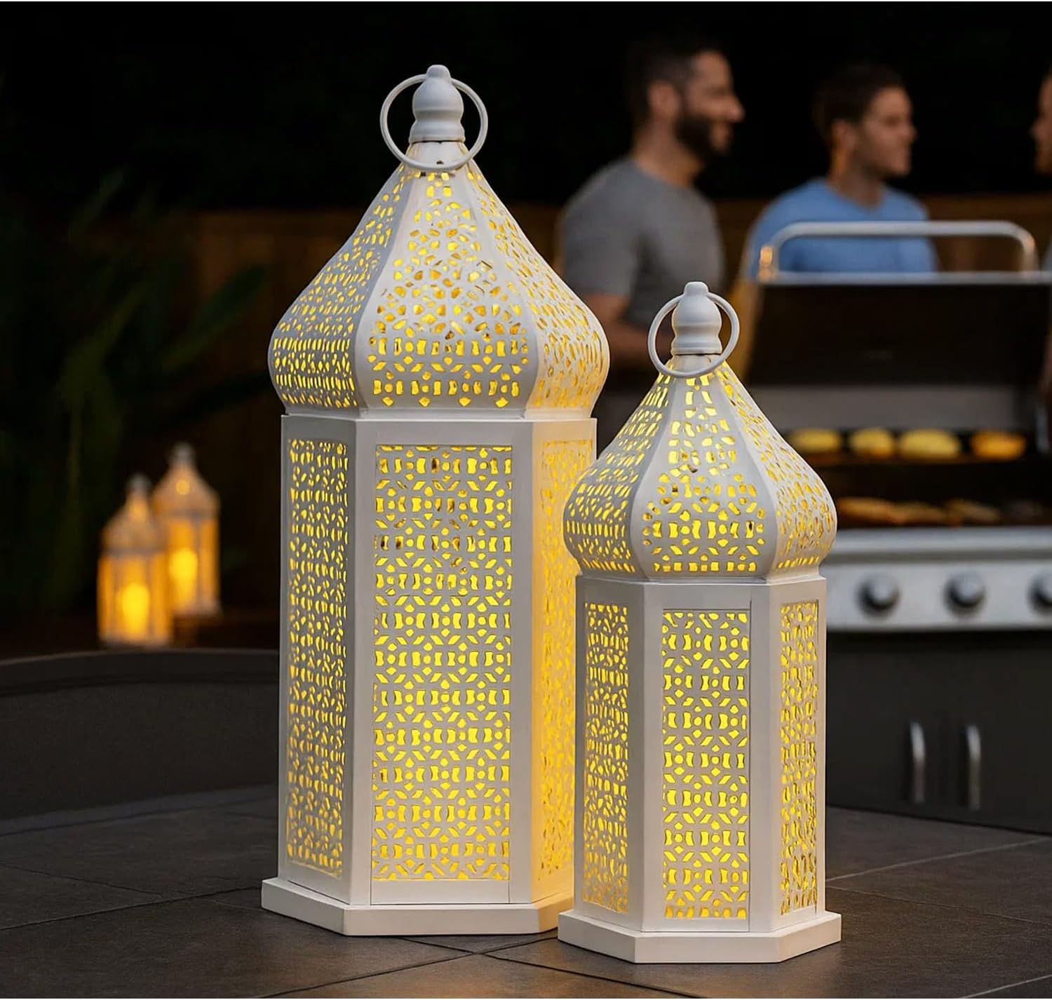 VELA LANTERNS Large Temple Tower Moroccan Lantern Lamp Decorative Candle Holders for Ramadan Decorations, Hanging
