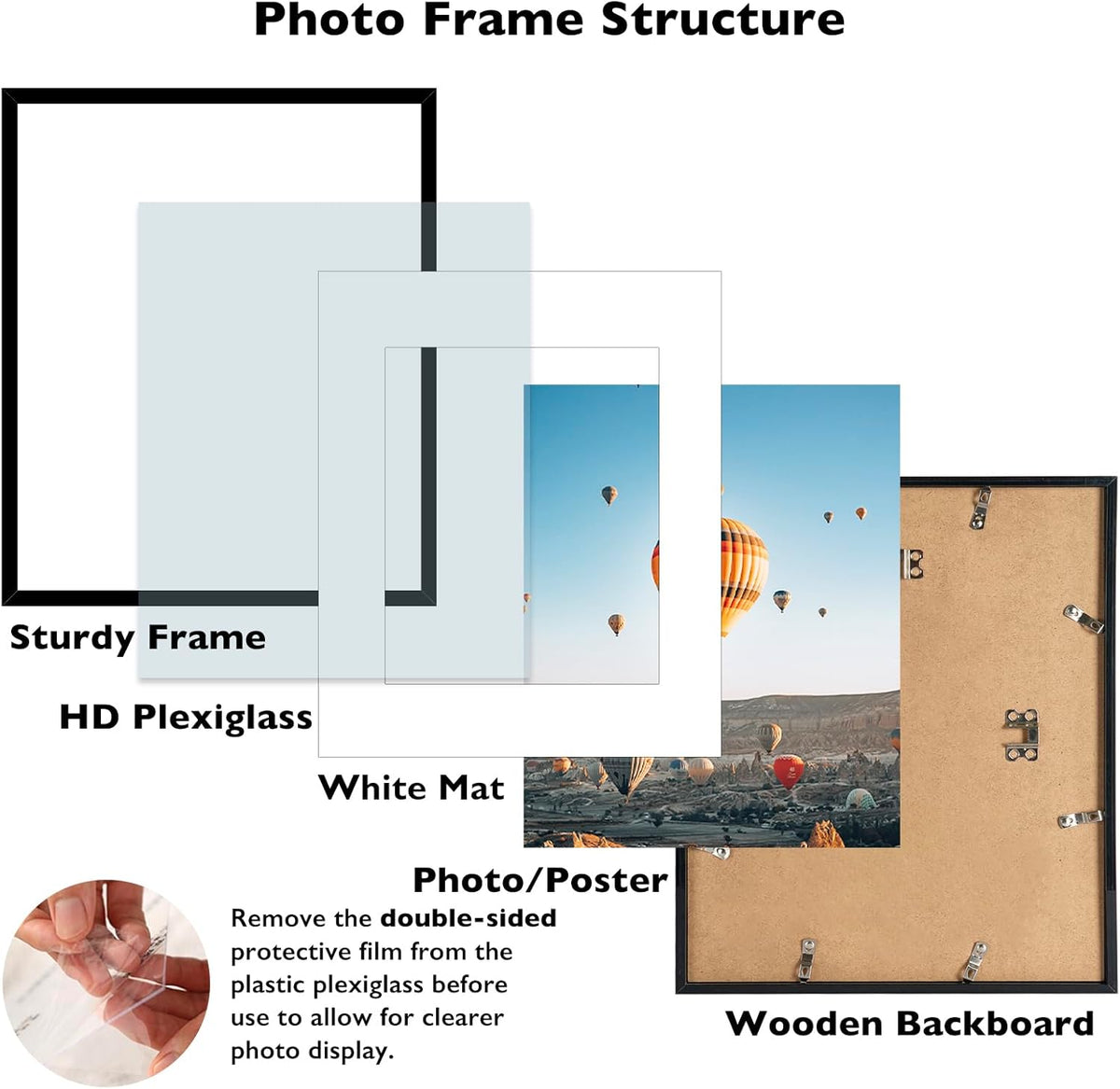 JCJMY 16x22 Picture Frame Set of 4 with 12x18 Mat, Display Photo 12x18 with Mat or 16 x 22 Without Mat, Wall Hanging