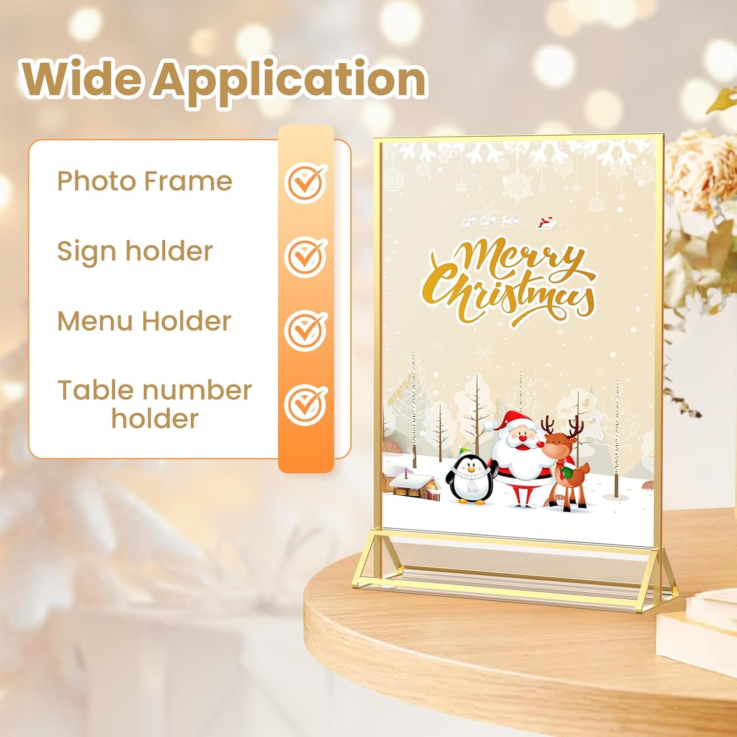Frames Double-Sided Picture Frames Tabletop Acrylic Sign Holder / 8 x 10 / Gold / Set of 3